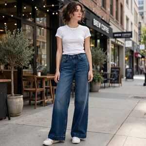 Liz Claiborne Womens High Rise Wide Leg Jeans Lafayette‎ Wash Dark Blue Size 6
